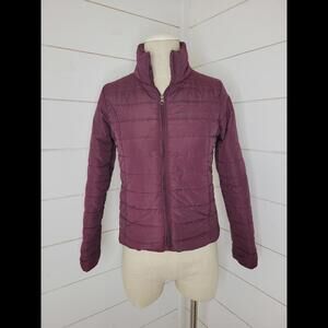 Style Me small petite burgundy purple lightweight puffer jacket